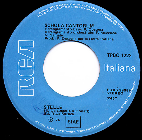 Schola Cantorum - La Mia Musica / Stelle | RCA (TPBO 1222) - 4