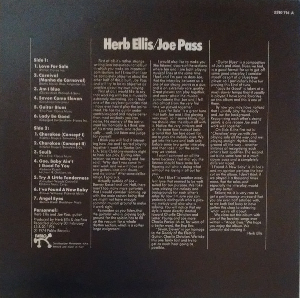 Herb Ellis / Joe Pass - Two For The Road | Pablo Records (2310 714 A) - 2