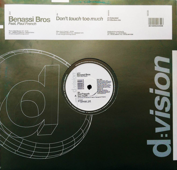 Benassi Bros. Feat. Paul French - Don't Touch Too Much | D:vision Records (DV 354) - main Benassi Bros. Feat. Paul French - Don't Touch Too Much | D:vision Records (DV 354) - main