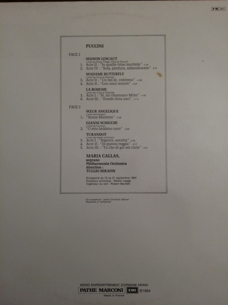Giacomo Puccini , Maria Callas , Philharmonia Orchestra , Tullio Serafin - Airs D'Opéras / Manon Lescaut, Madame Butterfly, La Bohème, Sœur Angélique, Gianni Schicchi, Turandot | La Voix De Son Maître (2C 061-00.417 M) - 2 Giacomo Puccini , Maria Callas , Philharmonia Orchestra , Tullio Serafin - Airs D'Opéras / Manon Lescaut, Madame Butterfly, La Bohème, Sœur Angélique, Gianni Schicchi, Turandot | La Voix De Son Maître (2C 061-00.417 M) - 2