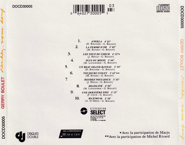 Gerry Boulet - Rendez-Vous Doux | Disques Double (DOCD30005) - 2 Gerry Boulet - Rendez-Vous Doux | Disques Double (DOCD30005) - 2