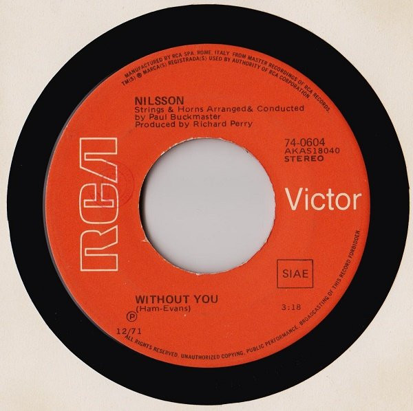 Harry Nilsson - Without You / Gotta Get Up | RCA Victor (74-0604) - 3