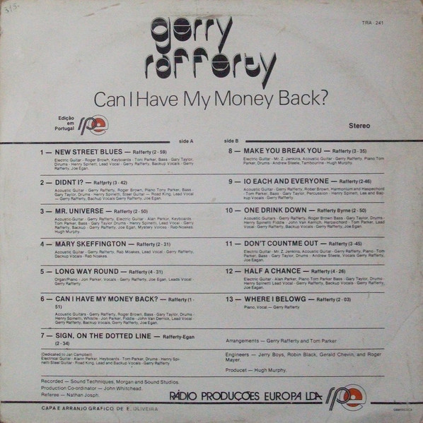 Gerry Rafferty - Can I Have My Money Back? | Logo (TRA 241) - 2