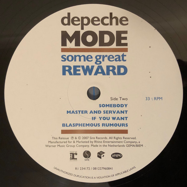 Depeche Mode - Some Great Reward | Reprise Records (R1 234172 / 081227960841) - 4 Depeche Mode - Some Great Reward | Reprise Records (R1 234172 / 081227960841) - 4