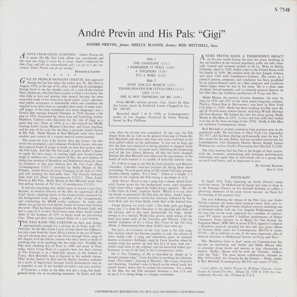 André Previn & His Pals - Modern Jazz Performances Of Songs From Gigi | Contemporary Records (S 7548) - 2 André Previn & His Pals - Modern Jazz Performances Of Songs From Gigi | Contemporary Records (S 7548) - 2