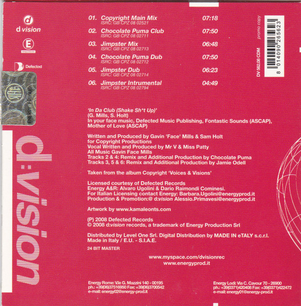 Copyright Feat. Mr. V & Miss Patty - In Da Club (Shake Shit Up) | D:vision Records (DV562.08 CDM) - 2