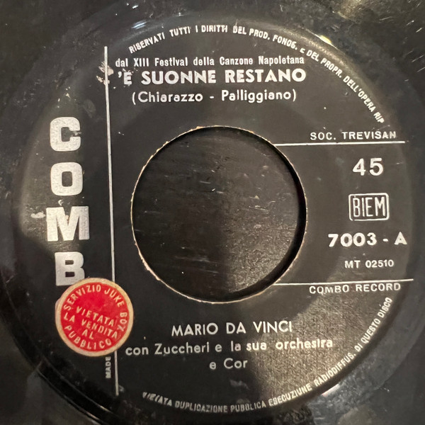 Mario Da Vinci Con Luciano Zuccheri E La Sua Orchestra - 'E Suonne Restano / Sartulella Senza Core | Combo Record (7003) - main