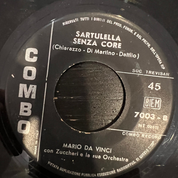 Mario Da Vinci Con Luciano Zuccheri E La Sua Orchestra - 'E Suonne Restano / Sartulella Senza Core | Combo Record (7003) - 2