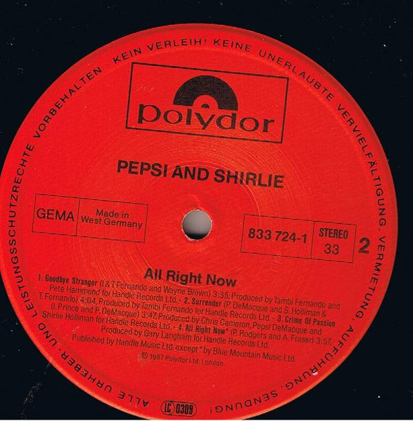 Pepsi & Shirlie - All Right Now | Polydor (833 724-1) - 2