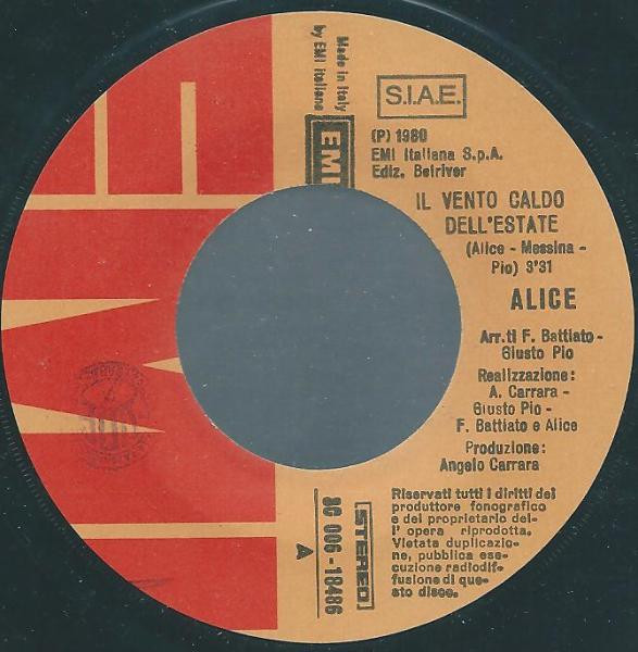 Alice - Il Vento Caldo Dell'Estate | EMI (3c 006-18486) - 3