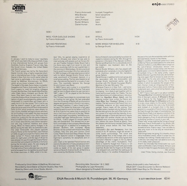 Franco Ambrosetti , Michael Brecker , John Clark , Kenny Kirkland , Buster Williams , Daniel Humair - Wings | Enja Records (4068) - 2