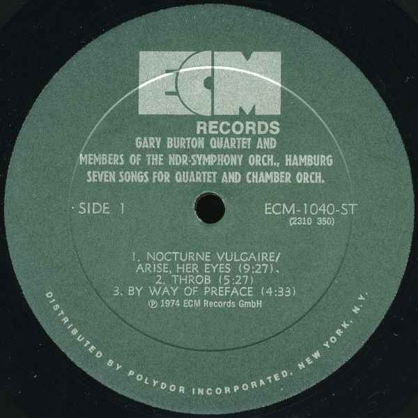 Gary Burton - Seven Songs For Quartet And Chamber Orchestra [Vinyl] | ECM Records (ECM 1040 ST) - 3