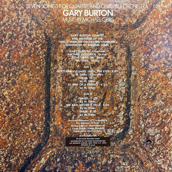 Gary Burton - Seven Songs For Quartet And Chamber Orchestra [Vinyl] | ECM Records (ECM 1040 ST) - 2