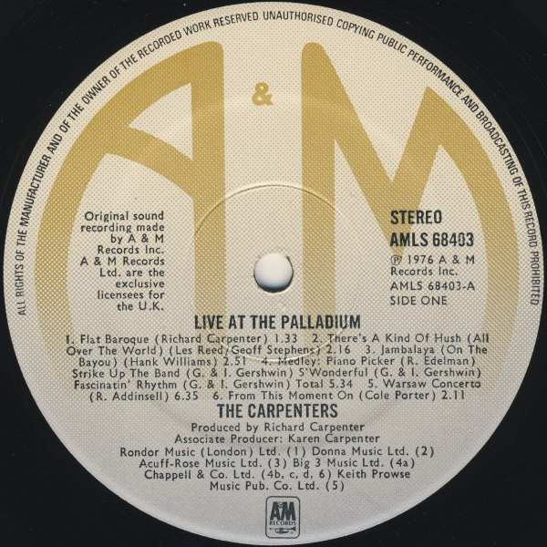 Carpenters - Live At The Palladium | A&M Records (AMLS 68403) - 3 Carpenters - Live At The Palladium | A&M Records (AMLS 68403) - 3