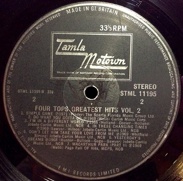 Four Tops - Greatest Hits Vol. 2 | Tamla Motown (STML 11195) - 3