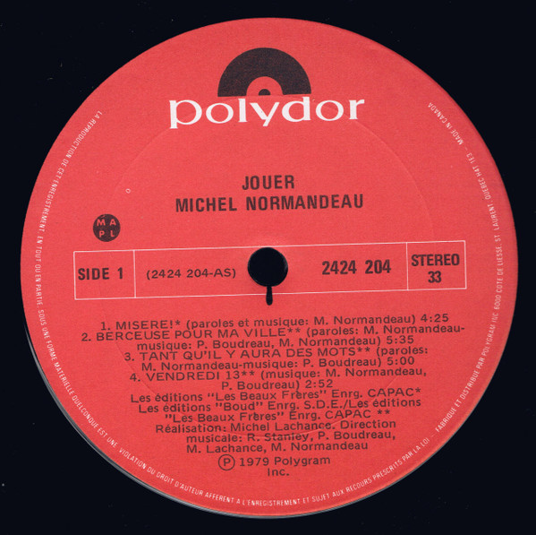 Michel Normandeau - Jouer | Polydor (2424 204) - 3