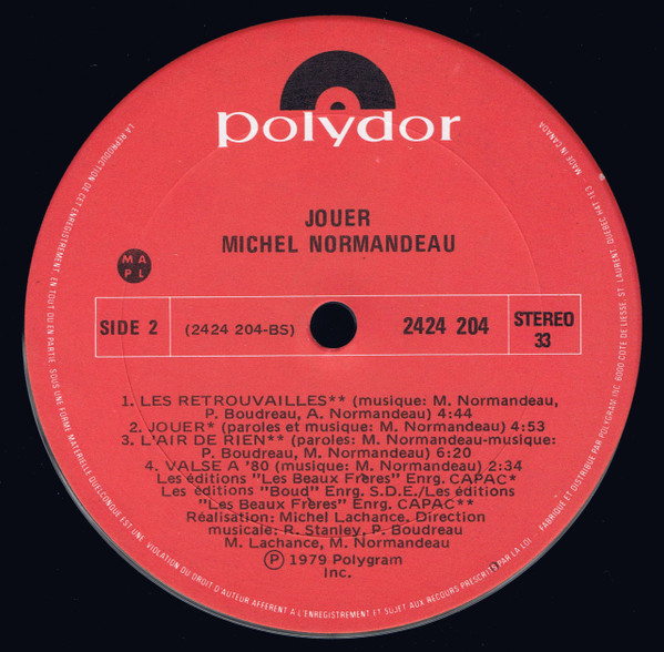 Michel Normandeau - Jouer | Polydor (2424 204) - 4