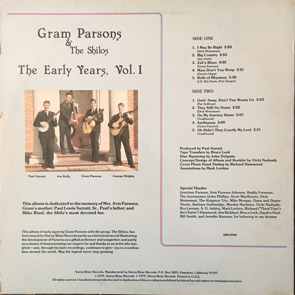 Gram Parsons - The Early Years 1963-65 LP | Sierra Briar Records (SRS-8702) - 2 Gram Parsons - The Early Years 1963-65 LP | Sierra Briar Records (SRS-8702) - 2