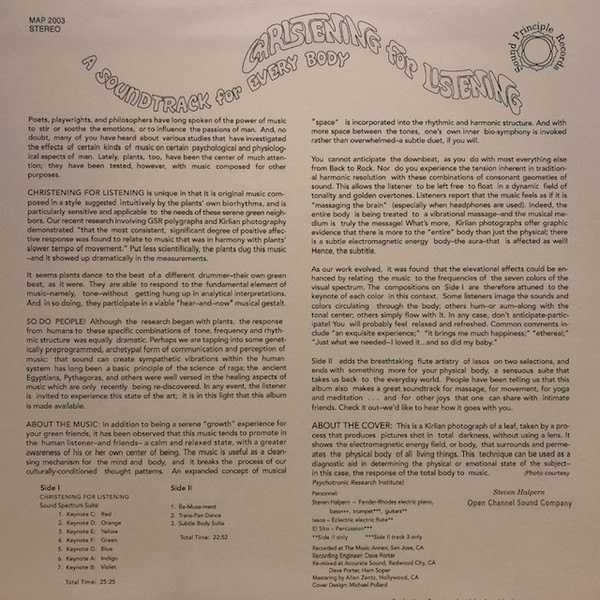 Steven Halpern - Christening For Listening (A Soundtrack For Every Body) | Sound Principle Records (MAP 2003)