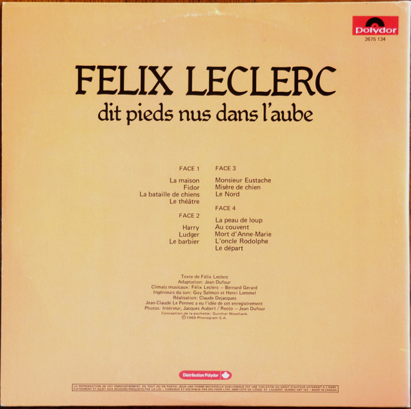 Félix Leclerc - Dit Pieds Nus Dans L'Aube (2LP) [Vinyl] | Polydor (2675 134) - 3