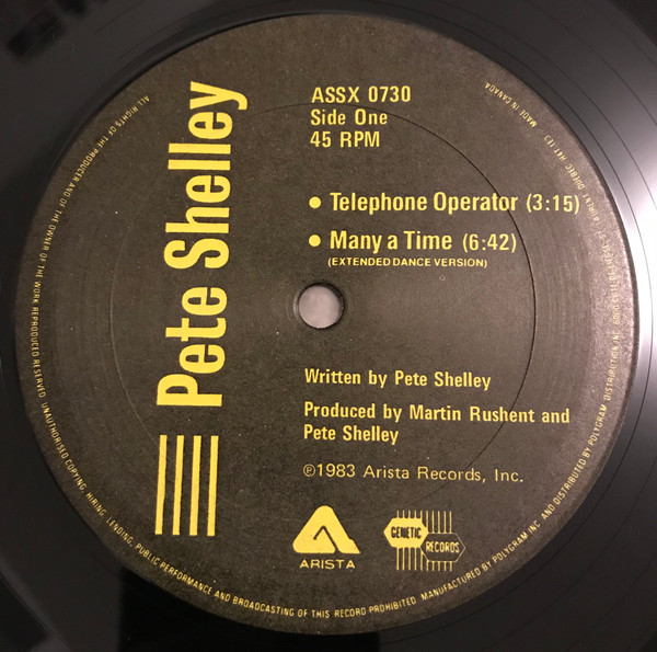 Pete Shelley - Telephone Operator (12") [Vinyl] | Arista (ASSX 0730) - 3