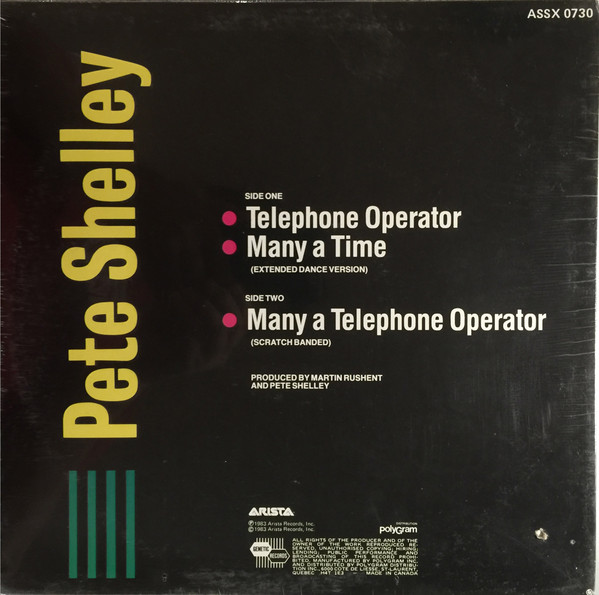 Pete Shelley - Telephone Operator (12") [Vinyl] | Arista (ASSX 0730) - 2