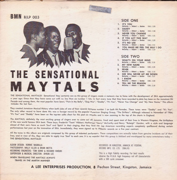 The Maytals - The Sensational Maytals | BMN (B/LP 003) - 2 The Maytals - The Sensational Maytals | BMN (B/LP 003) - 2