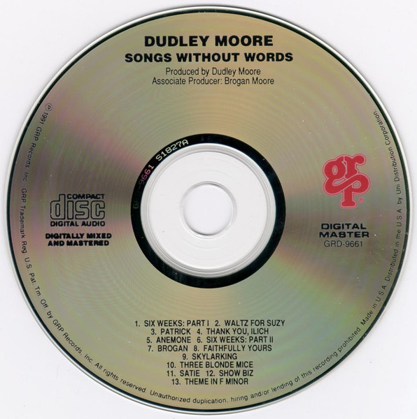 Dudley Moore - Songs Without Words | GRP (GRD-9661) - 3