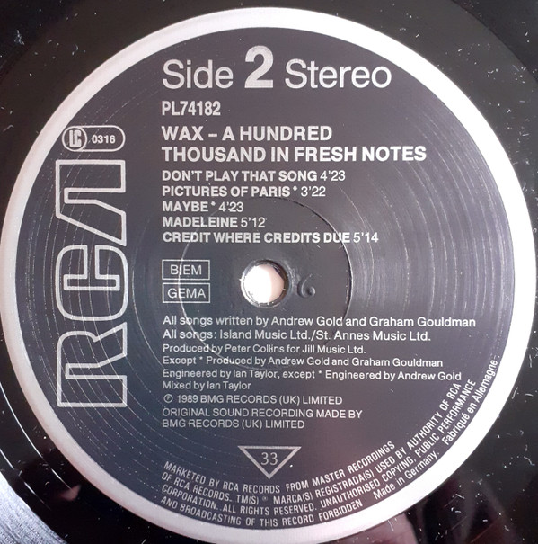 Wax - A Hundred Thousand In Fresh Notes | RCA (PL 74182) - 3