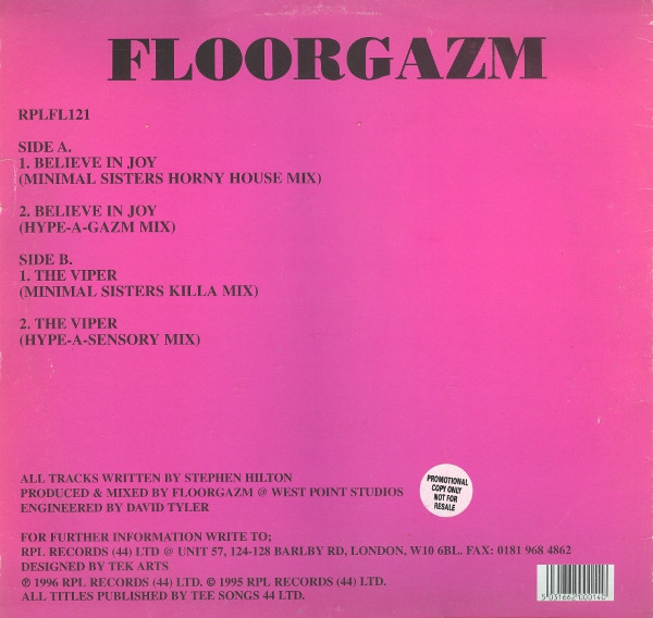 Floorgazm - Believe In Joy / The Viper | RPL Records Ltd. (RPLFL 121) - 2 Floorgazm - Believe In Joy / The Viper | RPL Records Ltd. (RPLFL 121) - 2