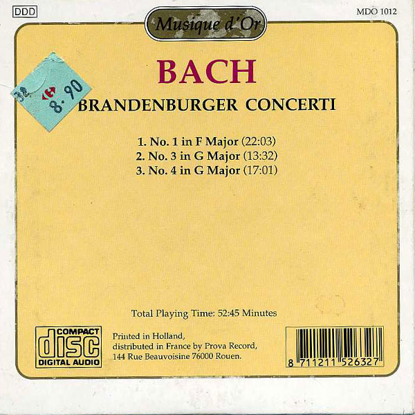 Johann Sebastian Bach , Mainzer Kammerorchester , Günter Kehr - Brandenburger Concerti | Musique d'Or (MDO 1012) - 2