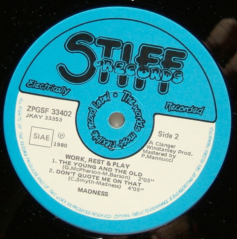 Madness - Work Rest & Play | Stiff Records (ZPGSF 33402) - 4 Madness - Work Rest & Play | Stiff Records (ZPGSF 33402) - 4