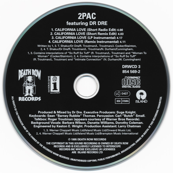 2Pac Featuring Dr. Dre - California Love | Death Row Records (DRWCD 3) - 4