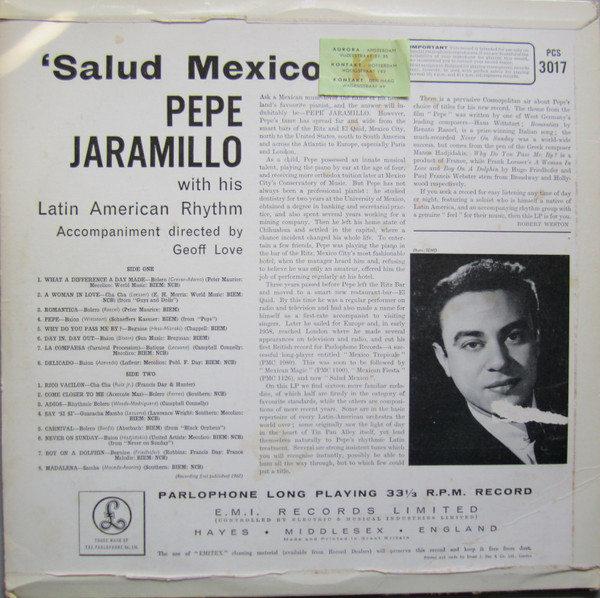 Pepe Jaramillo And His Latin-American Rhythm - Salud Mexico | Parlophone (PCS 3017) - 2