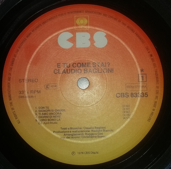 Claudio Baglioni - E Tu Come Stai? | CBS (CBS 83335) - 4 Claudio Baglioni - E Tu Come Stai? | CBS (CBS 83335) - 4