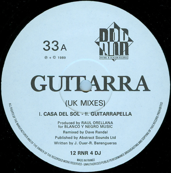 Raúl Orellana Featuring Jordi Bonell - Guitarra (UK Mixes) | Rhyme 'N' Reason Records (12 RNR 4 DJ) - main