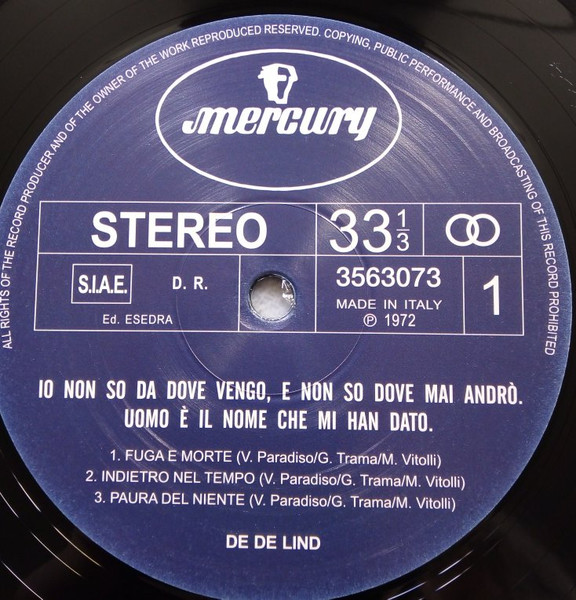 De De Lind - Io Non So Da Dove Vengo E Non So Dove Mai Andrò, Uomo È Il Nome Che Mi Han Dato | Mercury (3563073) - 3 De De Lind - Io Non So Da Dove Vengo E Non So Dove Mai Andrò, Uomo È Il Nome Che Mi Han Dato | Mercury (3563073) - 3