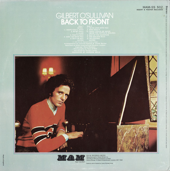 Gilbert O'Sullivan - Back To Front | MAM (MAM-SS 502) - 2 Gilbert O'Sullivan - Back To Front | MAM (MAM-SS 502) - 2