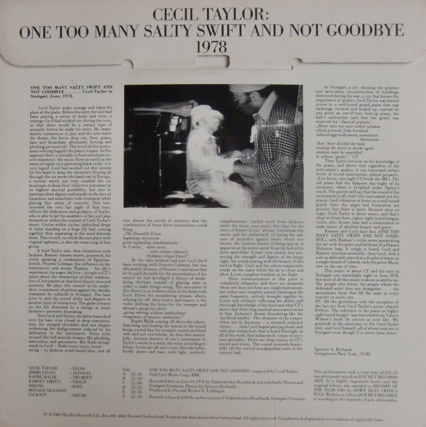 Cecil Taylor - One Too Many Salty Swift And Not Goodbye | Hat ART (3011) - 3 Cecil Taylor - One Too Many Salty Swift And Not Goodbye | Hat ART (3011) - 3