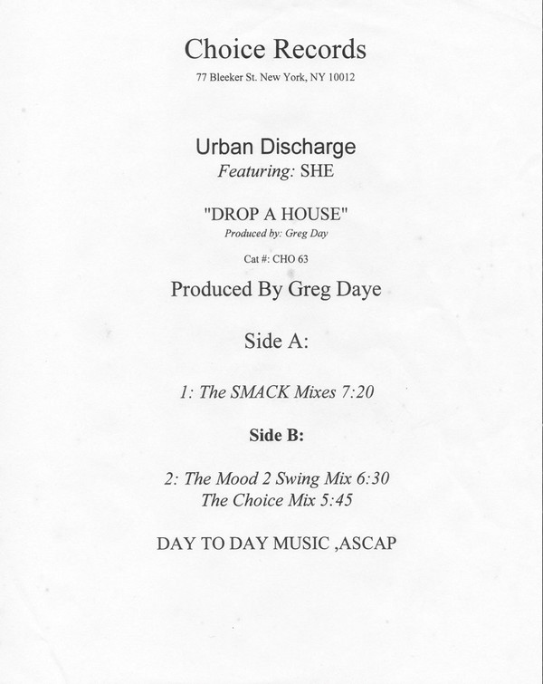 Urban Discharge Featuring: She - Drop A House | Choice Records (CHO 63) - 2 Urban Discharge Featuring: She - Drop A House | Choice Records (CHO 63) - 2