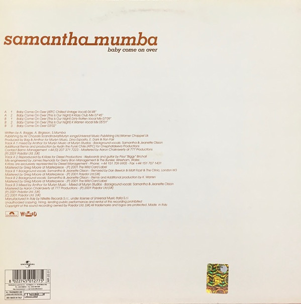 Samantha Mumba - Baby Come On Over | Polydor (MR22.01)