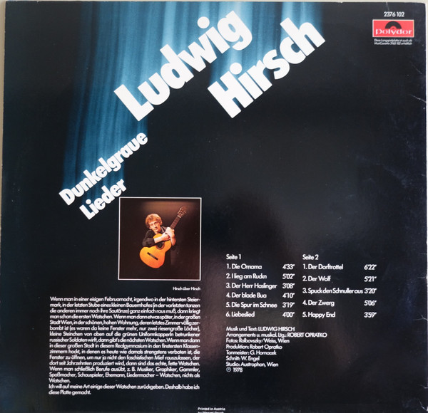 Ludwig Hirsch - Dunkelgraue Lieder | Polydor (2376 102) - 2 Ludwig Hirsch - Dunkelgraue Lieder | Polydor (2376 102) - 2