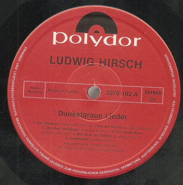 Ludwig Hirsch - Dunkelgraue Lieder | Polydor (2376 102) - 3 Ludwig Hirsch - Dunkelgraue Lieder | Polydor (2376 102) - 3
