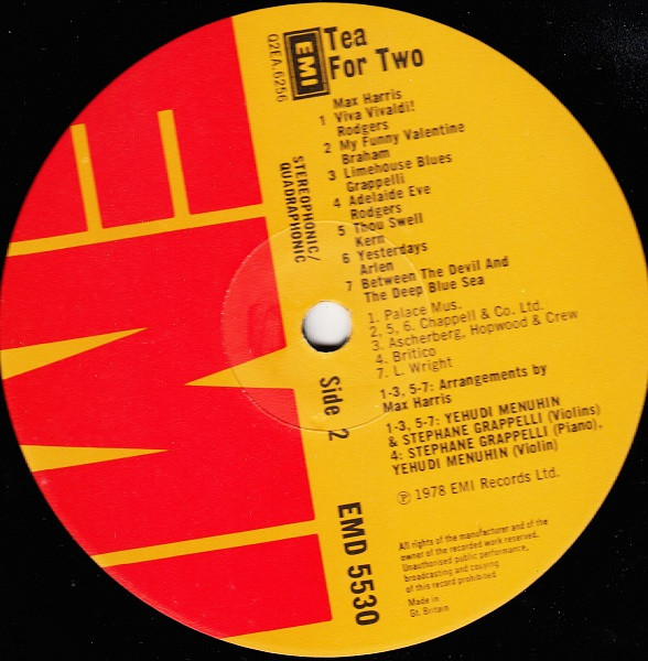 Yehudi Menuhin & Stéphane Grappelli - Tea For Two | EMI (EMD 5530) - 3 Yehudi Menuhin & Stéphane Grappelli - Tea For Two | EMI (EMD 5530) - 3