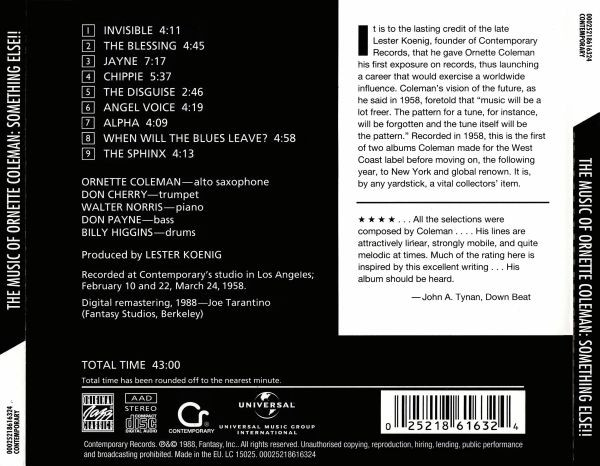 Ornette Coleman - Something Else!!!! | Original Jazz Classics (00025218616324) - 2