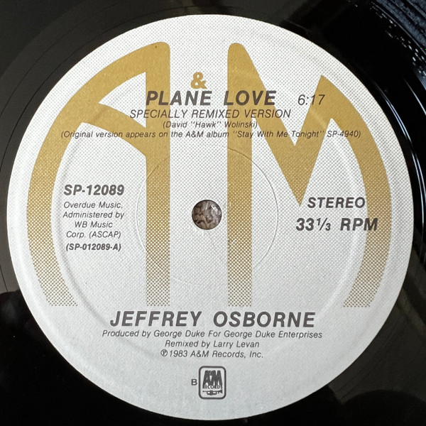 Jeffrey Osborne - Plane Love | A&M Records (SP-12089) - main