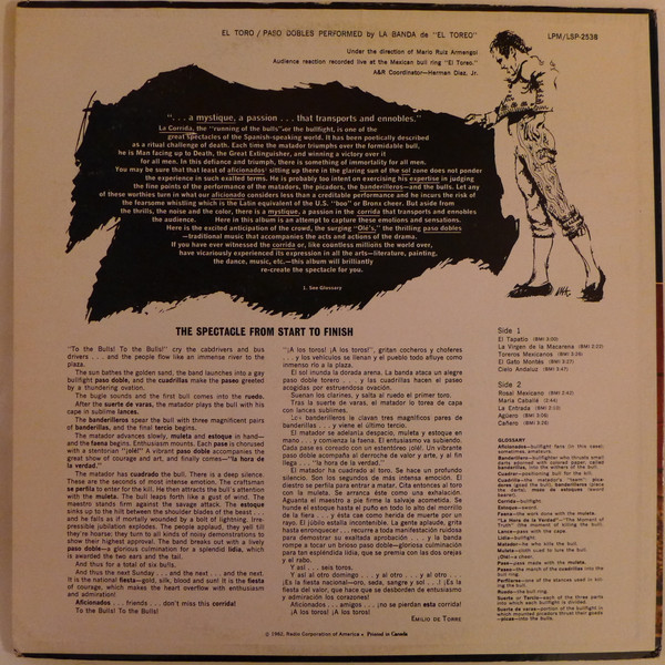 La Banda De "El Toreo" - El Toro | RCA Victor (LSP-2538) - 2 La Banda De "El Toreo" - El Toro | RCA Victor (LSP-2538) - 2