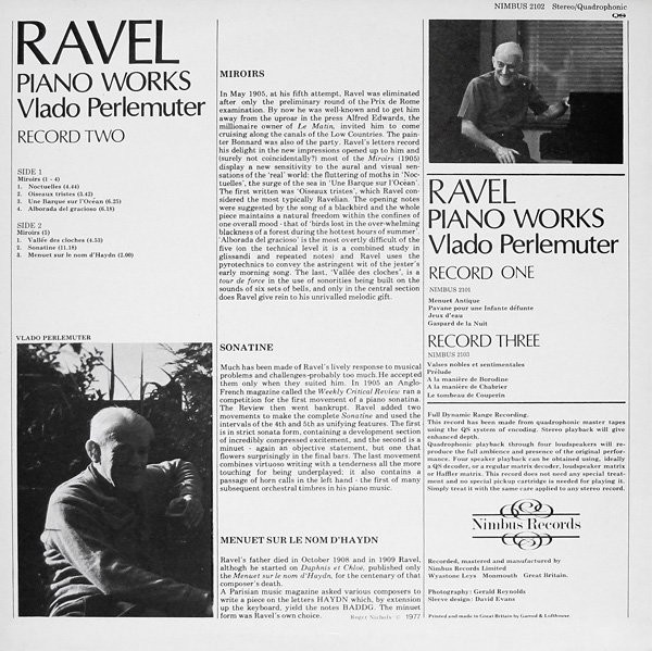 Maurice Ravel , Vlado Perlemuter - Piano Music Record Two | Nimbus Records (NIMBUS 2102) - 2