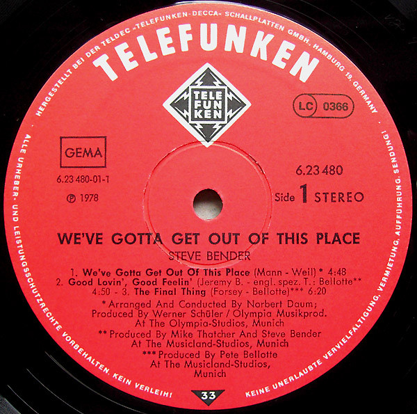 Steve Bender - We've Gotta Get Out Of This Place | Telefunken (6.23480) - 3