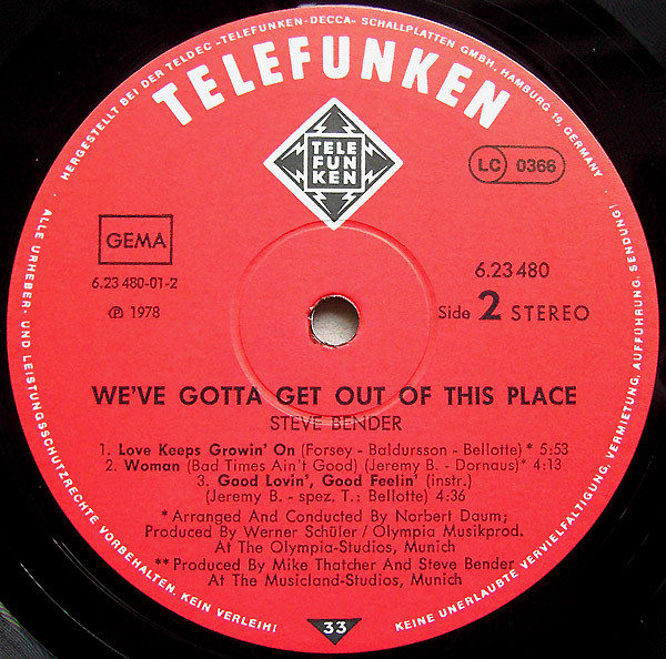 Steve Bender - We've Gotta Get Out Of This Place | Telefunken (6.23480) - 4